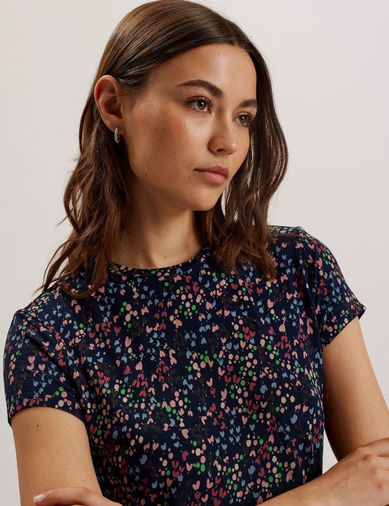Ted Baker Remanaa - Heart Printed Fitted Tee T-shirts Damen Navy | 507361-BIE