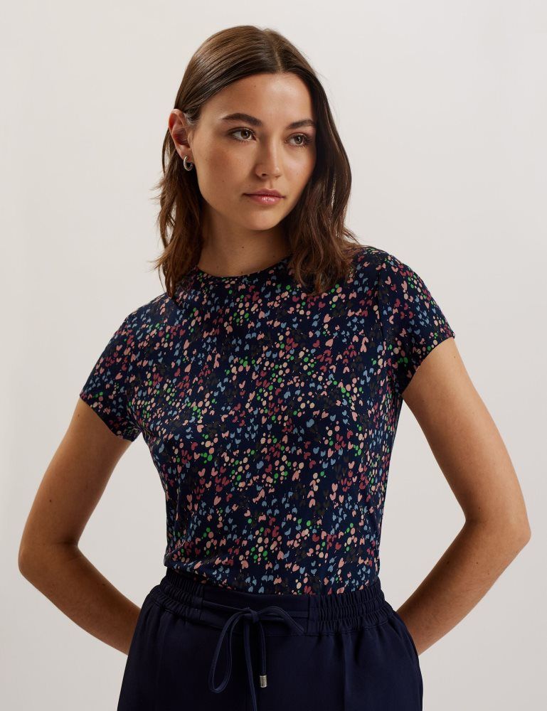 Ted Baker Remanaa - Heart Printed Fitted Tee T-shirts Damen Navy | 507361-BIE