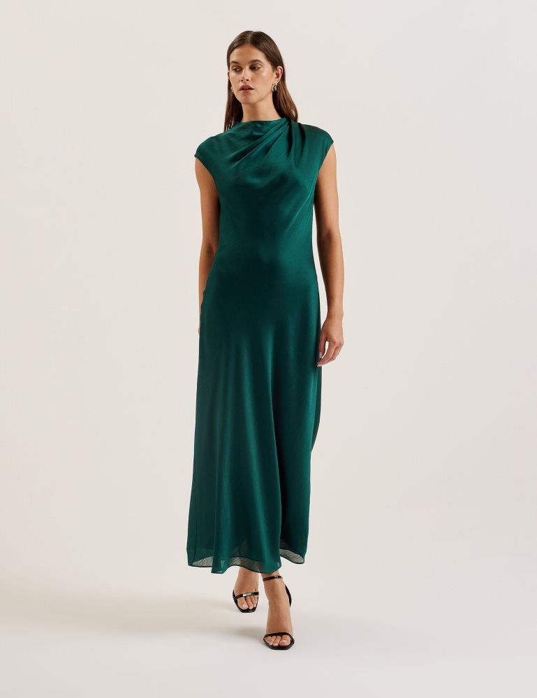 Ted Baker Rimini - Chiffon Drape Neck Detail Midaxi Dress Kleid Damen Grün | 387960-AYV