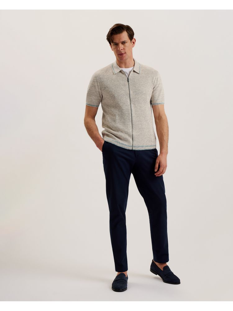 Ted Baker Rojor - Textured Linen Blend Zip Through Polo Shirt Oberteile Herren Beige | 327154-ASV