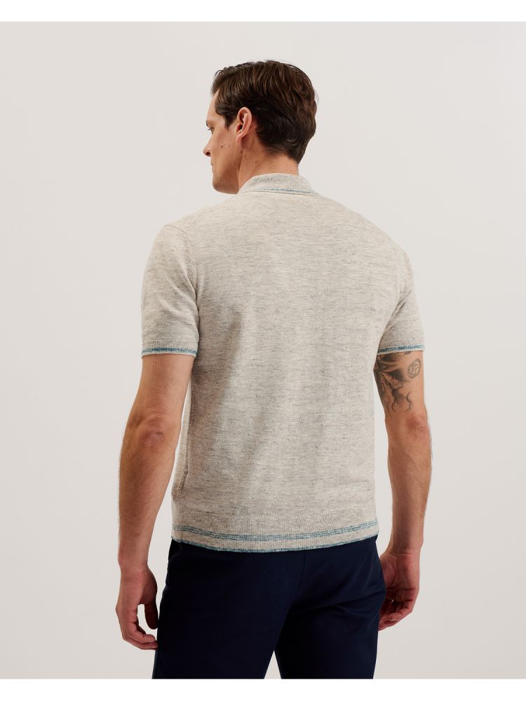 Ted Baker Rojor - Textured Linen Blend Zip Through Polo Shirt Oberteile Herren Beige | 327154-ASV