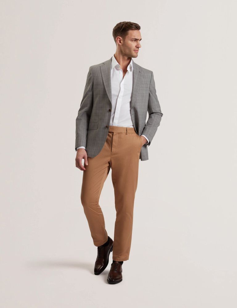 Ted Baker Ron - Windowpane Check Wool Suit Jacket Anzüge Herren Grau | 354269-APE