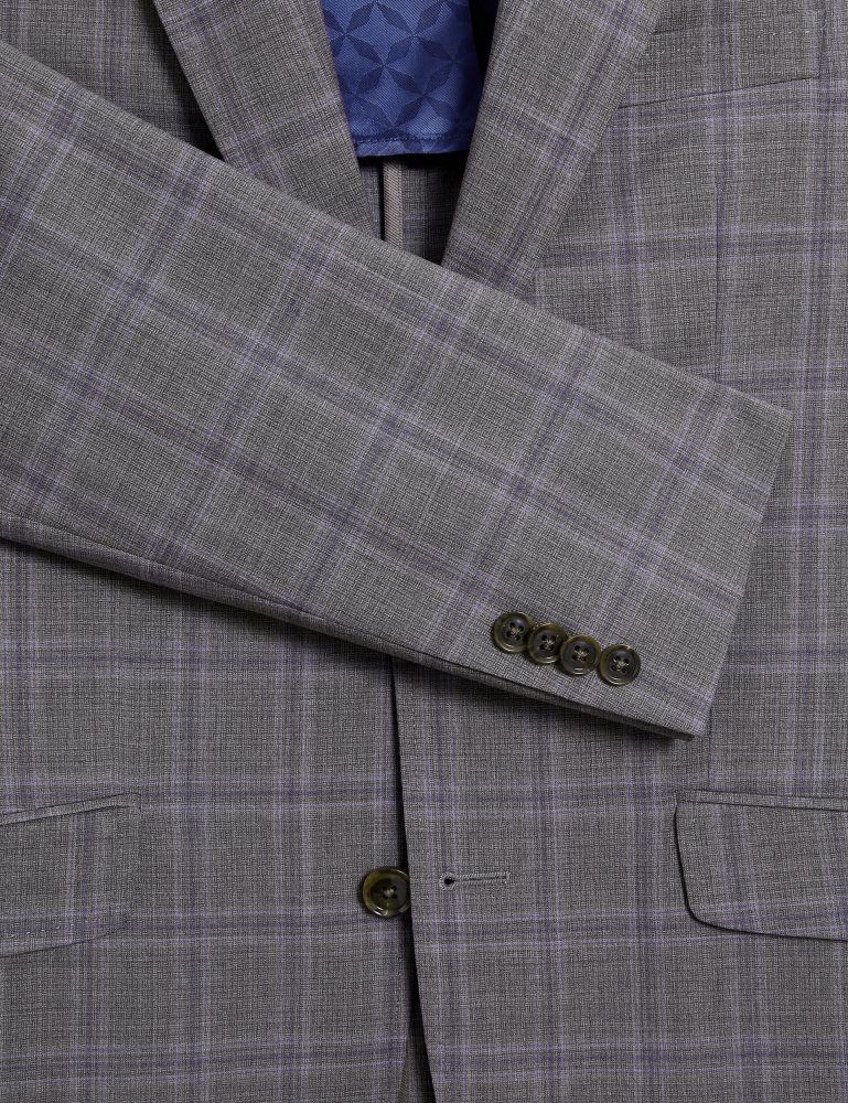 Ted Baker Ron - Windowpane Check Wool Suit Jacket Anzüge Herren Grau | 354269-APE