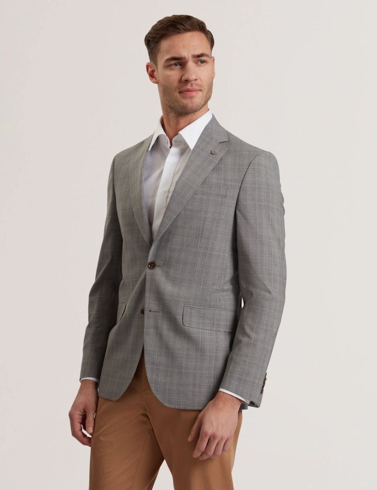 Ted Baker Ron - Windowpane Check Wool Suit Jacket Anzüge Herren Grau | 354269-APE