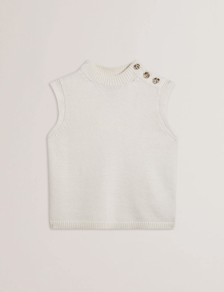 Ted Baker Rondher - Rose Button Wool Knit Tank Top Pullover Damen Weiß | 835246-MIK