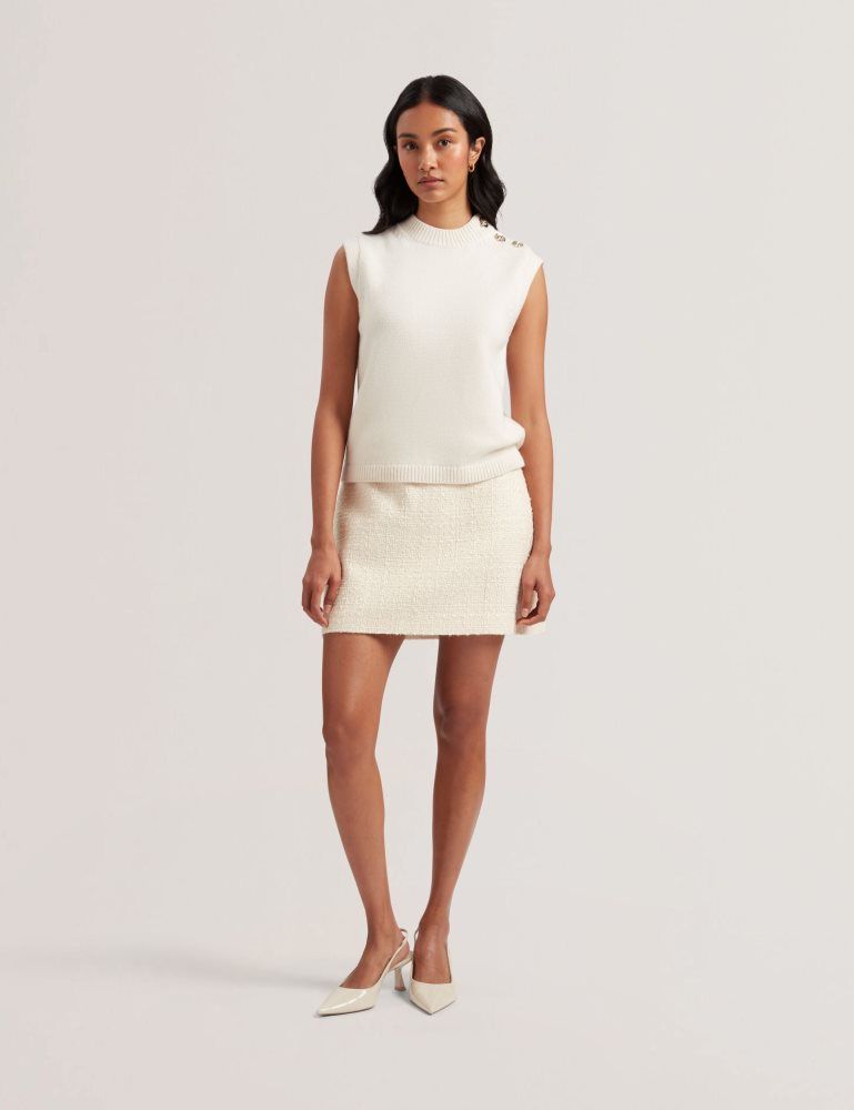 Ted Baker Rondher - Rose Button Wool Knit Tank Top Pullover Damen Weiß | 835246-MIK