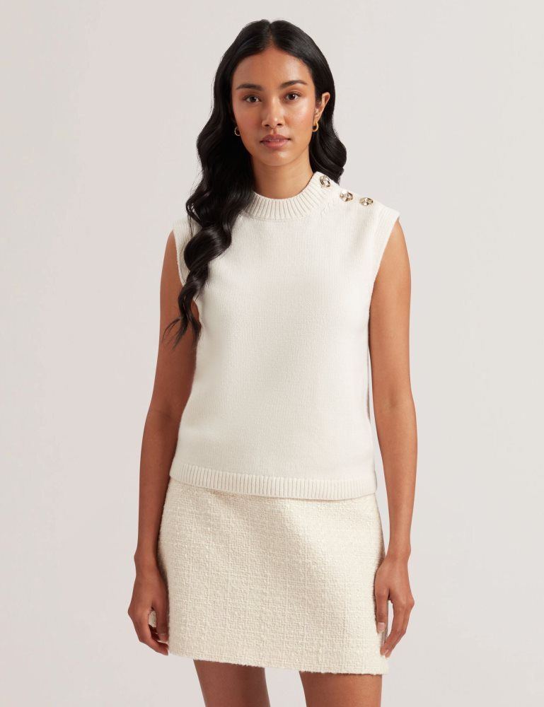 Ted Baker Rondher - Rose Button Wool Knit Tank Top Pullover Damen Weiß | 835246-MIK