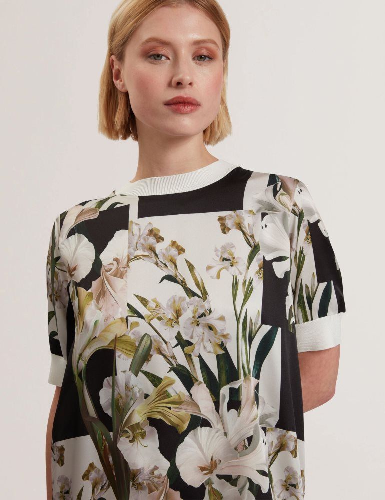 Ted Baker Roneea - Printed Front Knitted T-shirt Dress Kleid Damen Weiß | 621479-GYQ