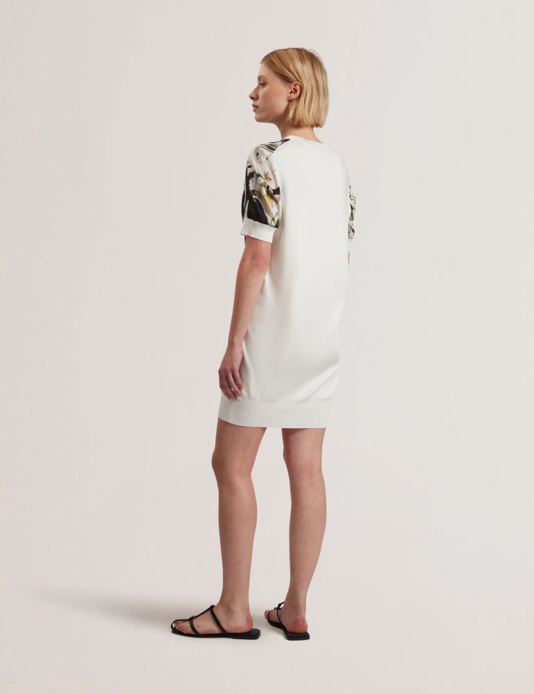 Ted Baker Roneea - Printed Front Knitted T-shirt Dress Kleid Damen Weiß | 621479-GYQ