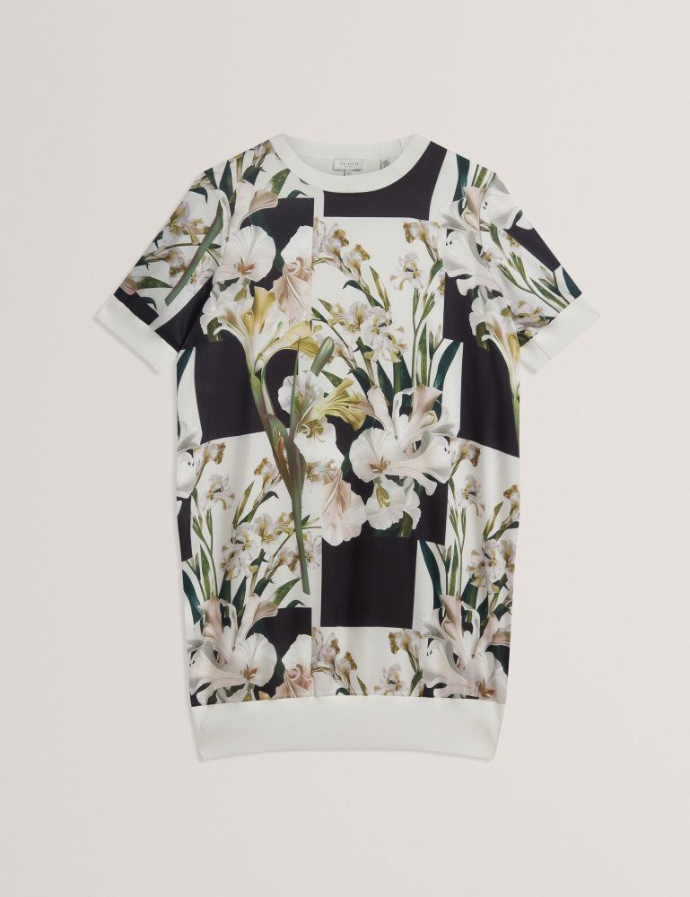 Ted Baker Roneea - Printed Front Knitted T-shirt Dress Kleid Damen Weiß | 621479-GYQ