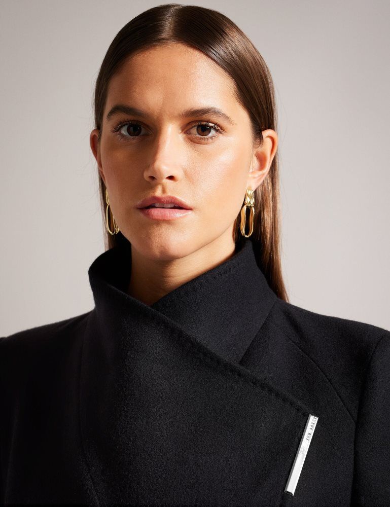 Ted Baker Rose - Midi Length Belted Wool Wrap Coat Jacken Damen Schwarz | 746203-UWV