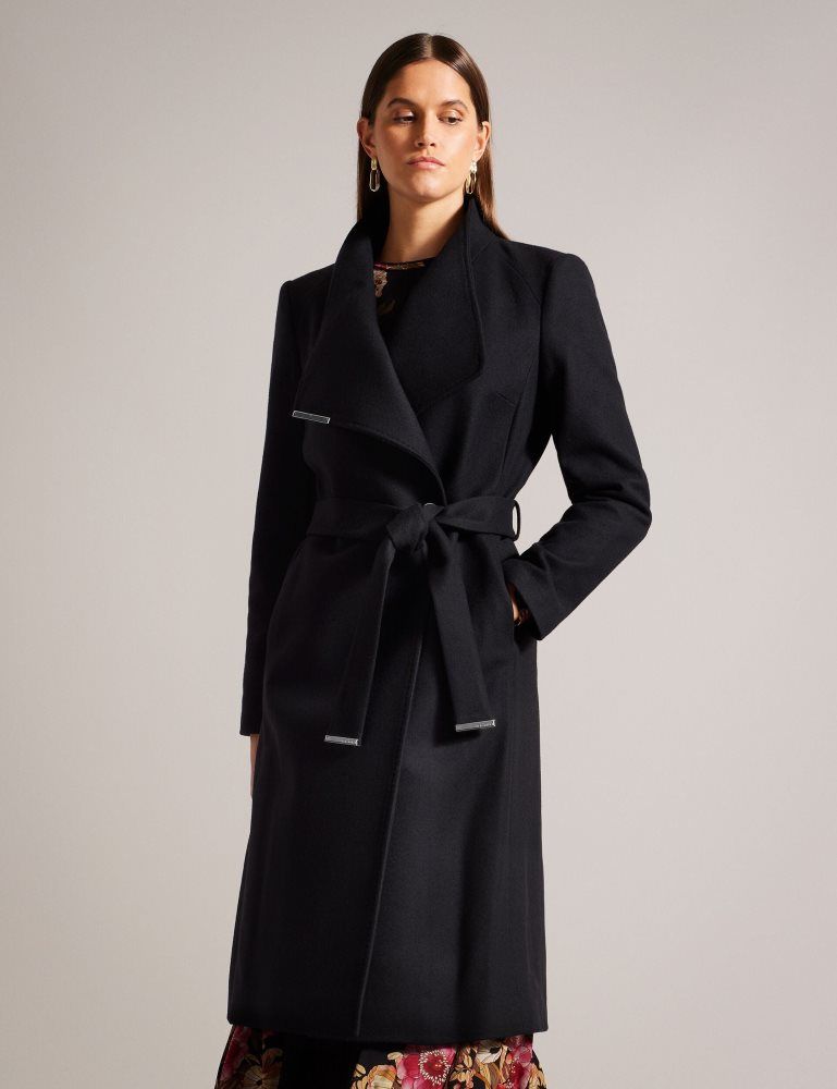 Ted Baker Rose - Midi Length Belted Wool Wrap Coat Jacken Damen Schwarz | 746203-UWV