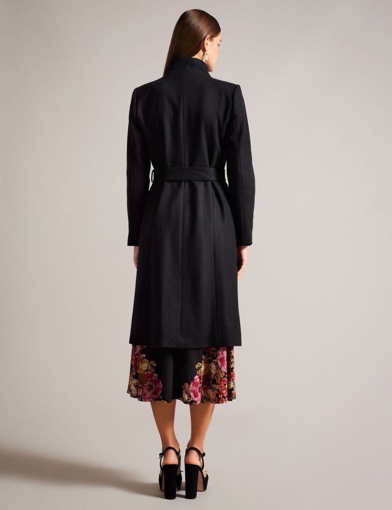 Ted Baker Rose - Midi Length Belted Wool Wrap Coat Jacken Damen Schwarz | 746203-UWV