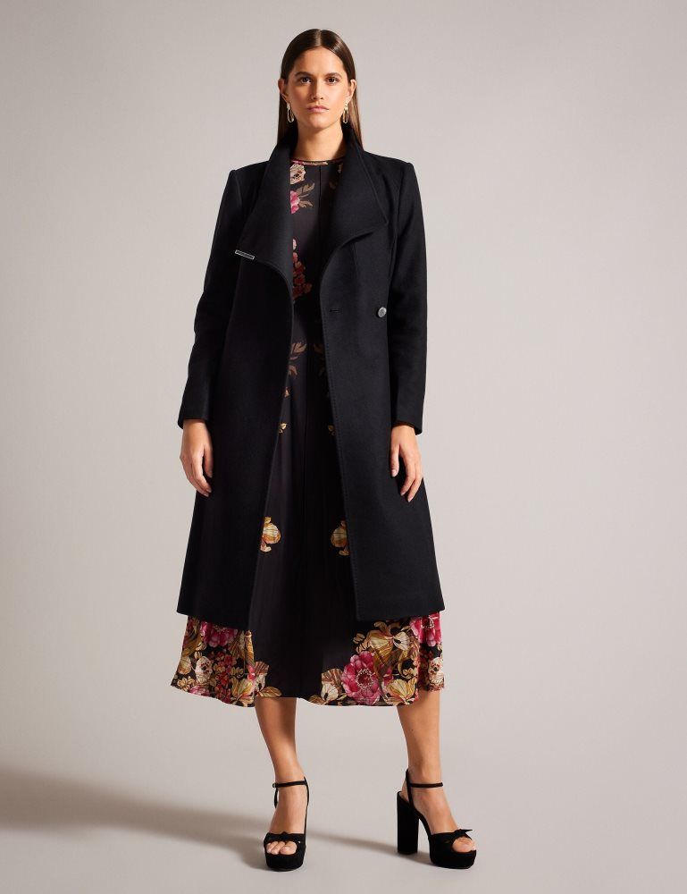 Ted Baker Rose - Midi Length Belted Wool Wrap Coat Jacken Damen Schwarz | 746203-UWV