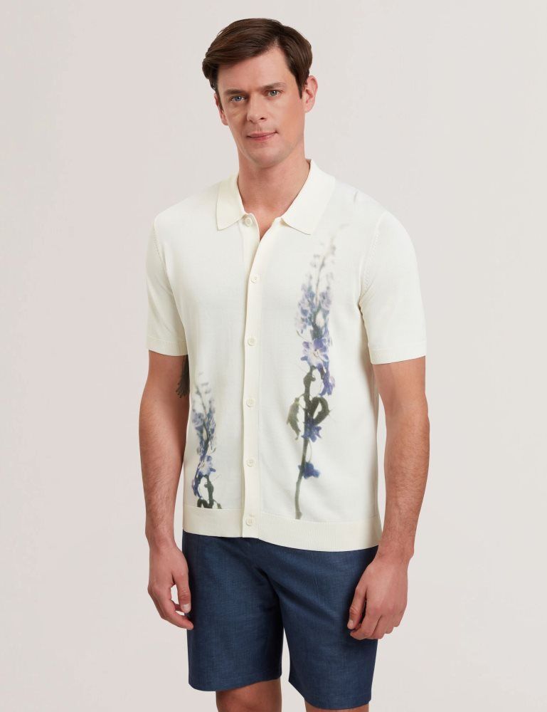 Ted Baker Ruits - Short Sleeve Floral Placement Polo Oberteile Herren Ecru | 745086-HWK