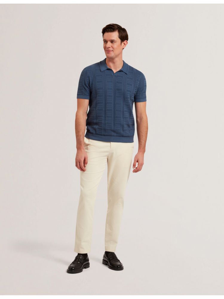 Ted Baker Ruzza - Textured Stripe Open Neck Knitted Polo Shirt Oberteile Herren Blau | 105248-MVY