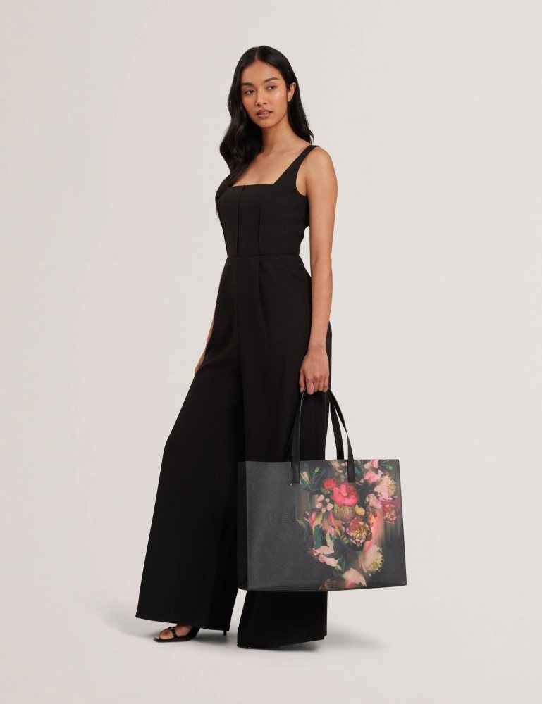 Ted Baker Saliina - Floral Print Wide Icon Tote Bag Icon-Taschen Damen Schwarz | 649012-UNG