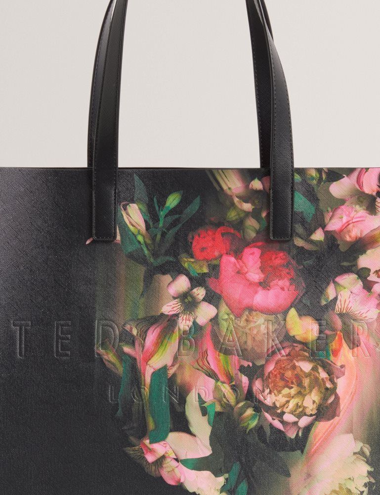Ted Baker Saliina - Floral Print Wide Icon Tote Bag Icon-Taschen Damen Schwarz | 649012-UNG
