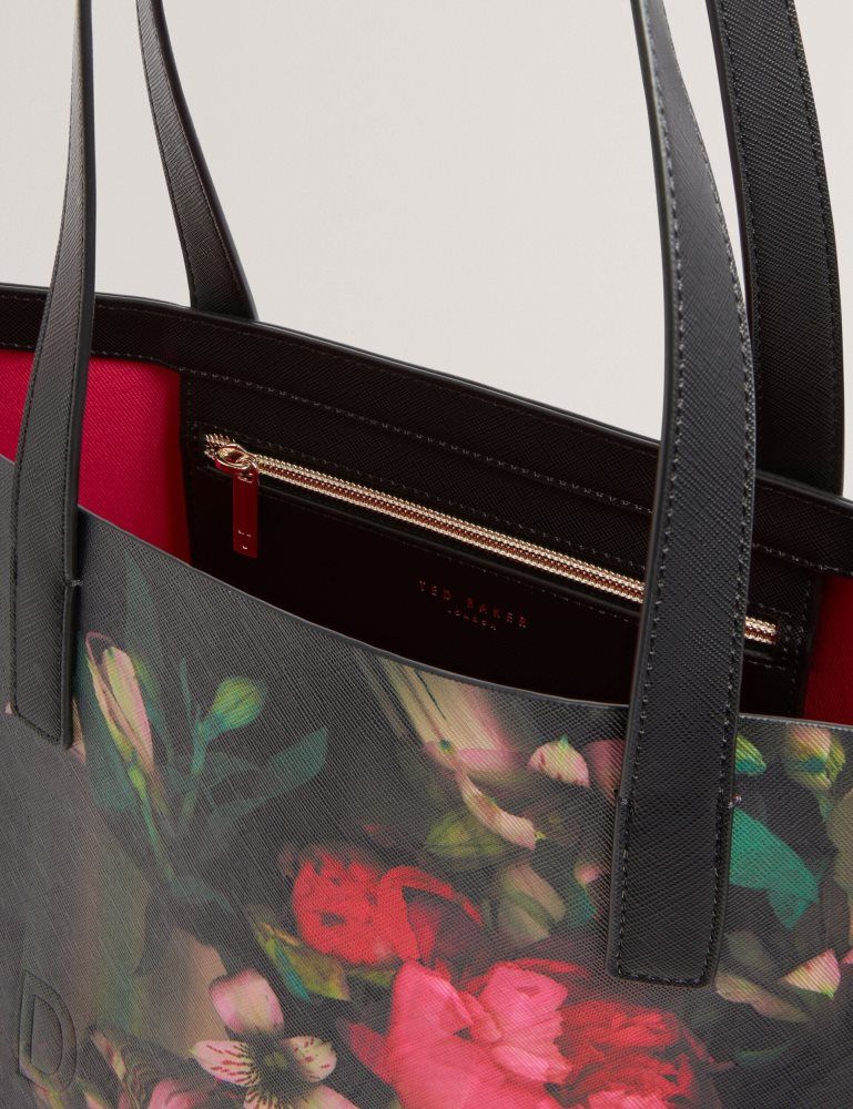 Ted Baker Saliina - Floral Print Wide Icon Tote Bag Icon-Taschen Damen Schwarz | 649012-UNG