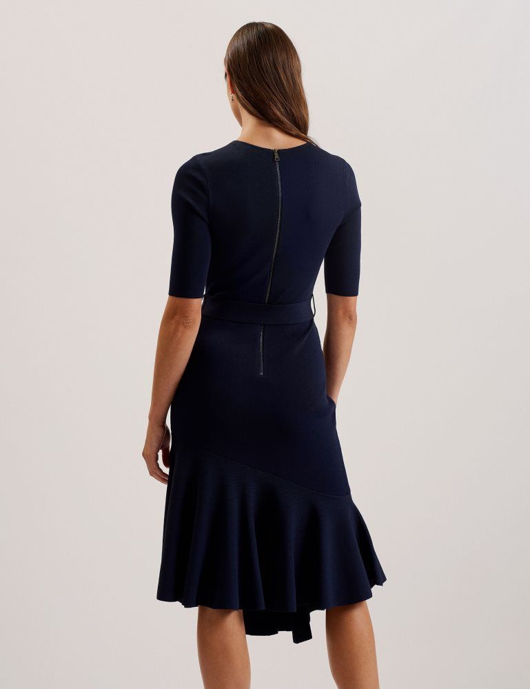 Ted Baker Samalee - Flippy Hem Knitted Midi Dress With Belt Kleid Damen Blau | 418539-VLU
