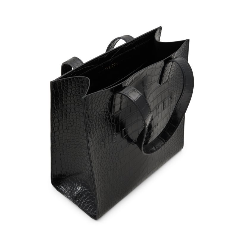 Ted Baker Seacon - Croc Texture Small Icon Tote Bag Tragetaschen Damen Schwarz Weiß | 157830-BUE