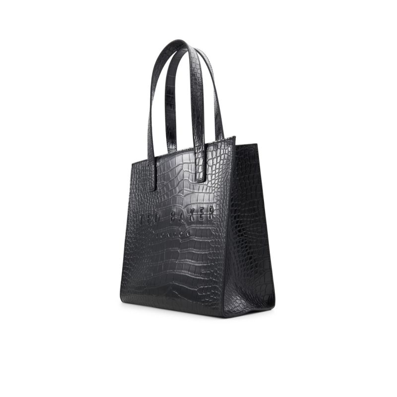 Ted Baker Seacon - Croc Texture Small Icon Tote Bag Tragetaschen Damen Schwarz Weiß | 157830-BUE