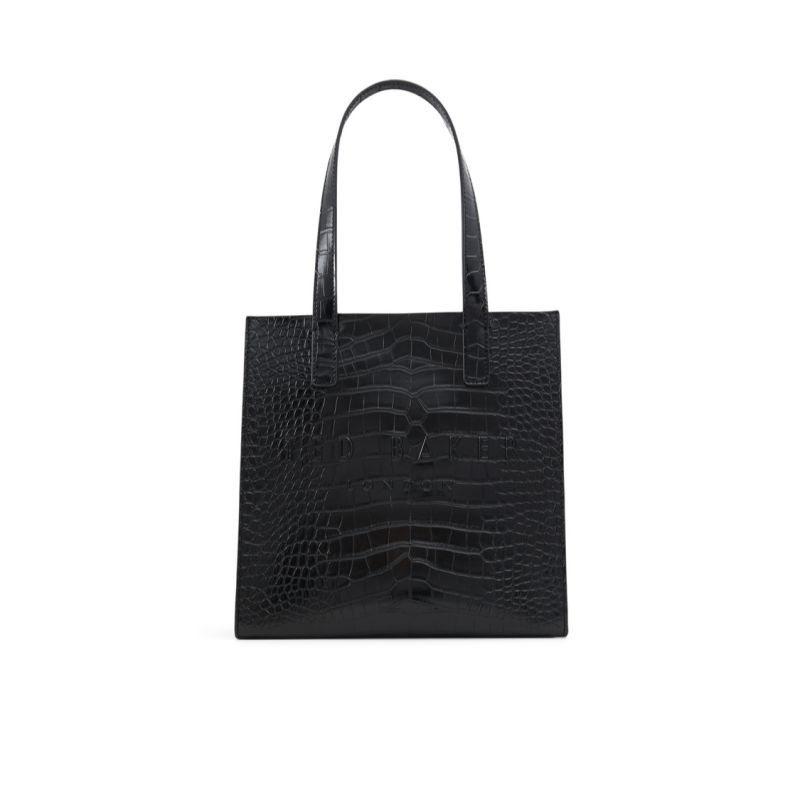 Ted Baker Seacon - Croc Texture Small Icon Tote Bag Tragetaschen Damen Schwarz Weiß | 157830-BUE