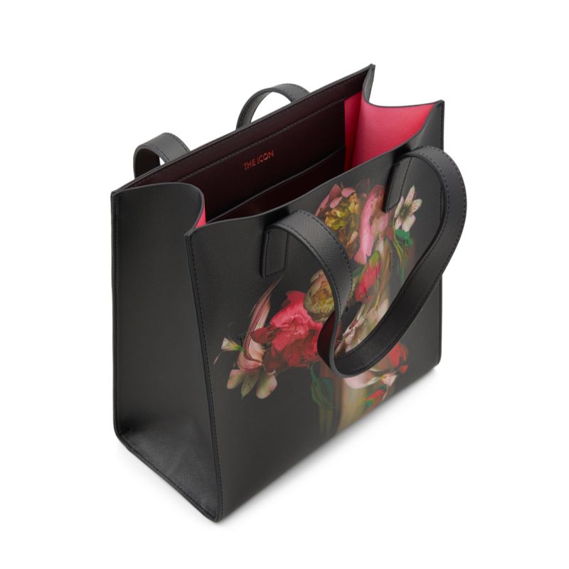 Ted Baker Seacon - Floral Pu Leather Small Icon Tote Bag Icon-Taschen Damen Schwarz | 147852-KAN