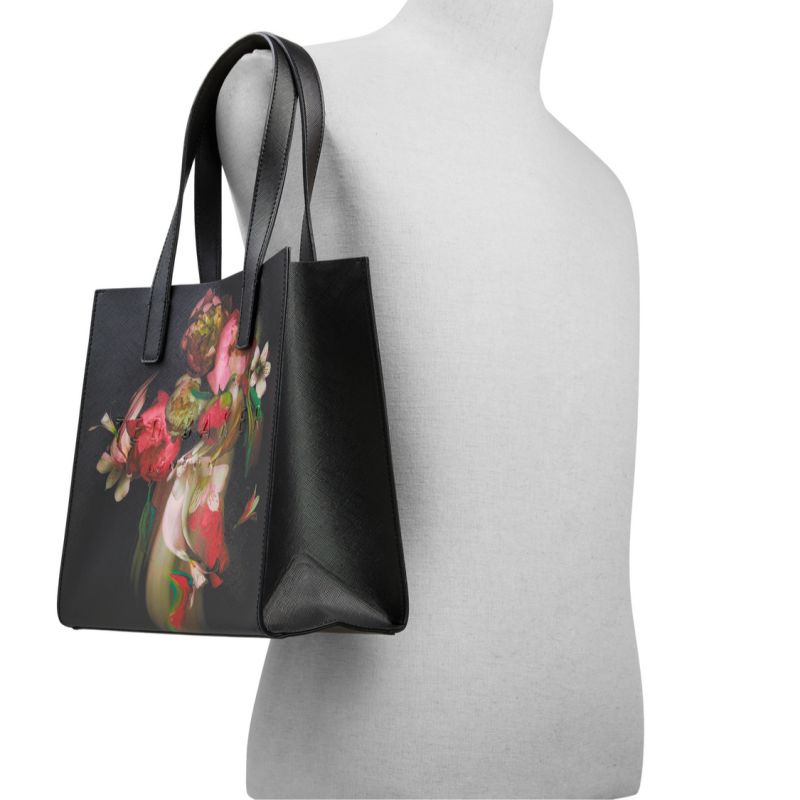 Ted Baker Seacon - Floral Pu Leather Small Icon Tote Bag Icon-Taschen Damen Schwarz | 147852-KAN