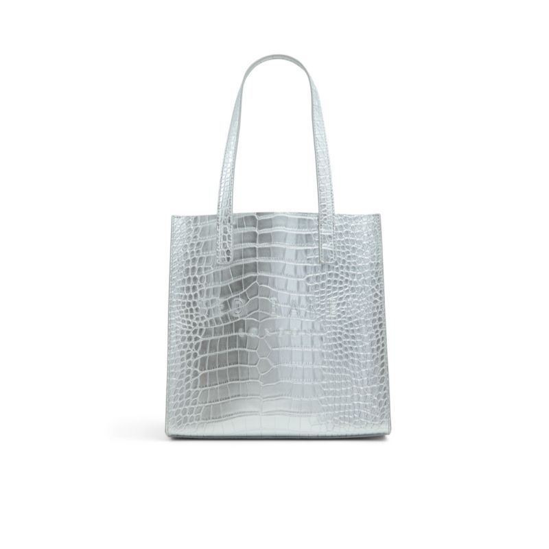 Ted Baker Seacon - Metallic Croc Texture Small Icon Tote Bag Icon-Taschen Damen Platin Lila | 839201-XUH