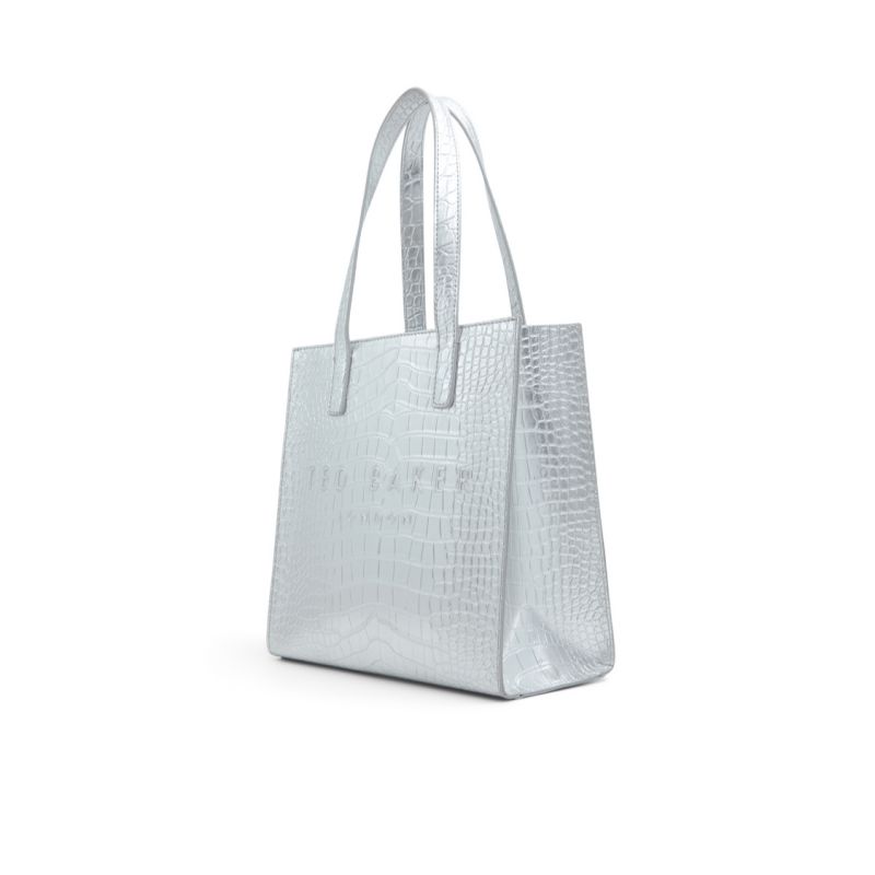 Ted Baker Seacon - Metallic Croc Texture Small Icon Tote Bag Tragetaschen Damen Platin Lila | 209536-JOD