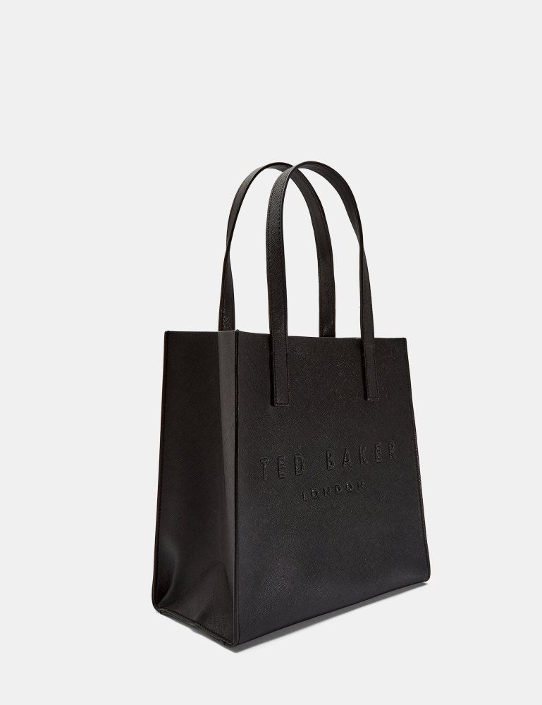 Ted Baker Seacon - Textured Faux Leather Small Icon Bag Tragetaschen Damen Schwarz | 964735-MNT