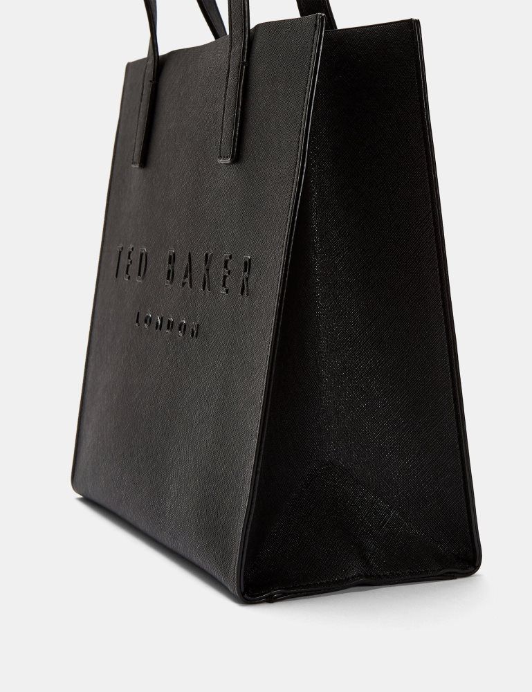 Ted Baker Seacon - Textured Faux Leather Small Icon Bag Tragetaschen Damen Schwarz | 964735-MNT
