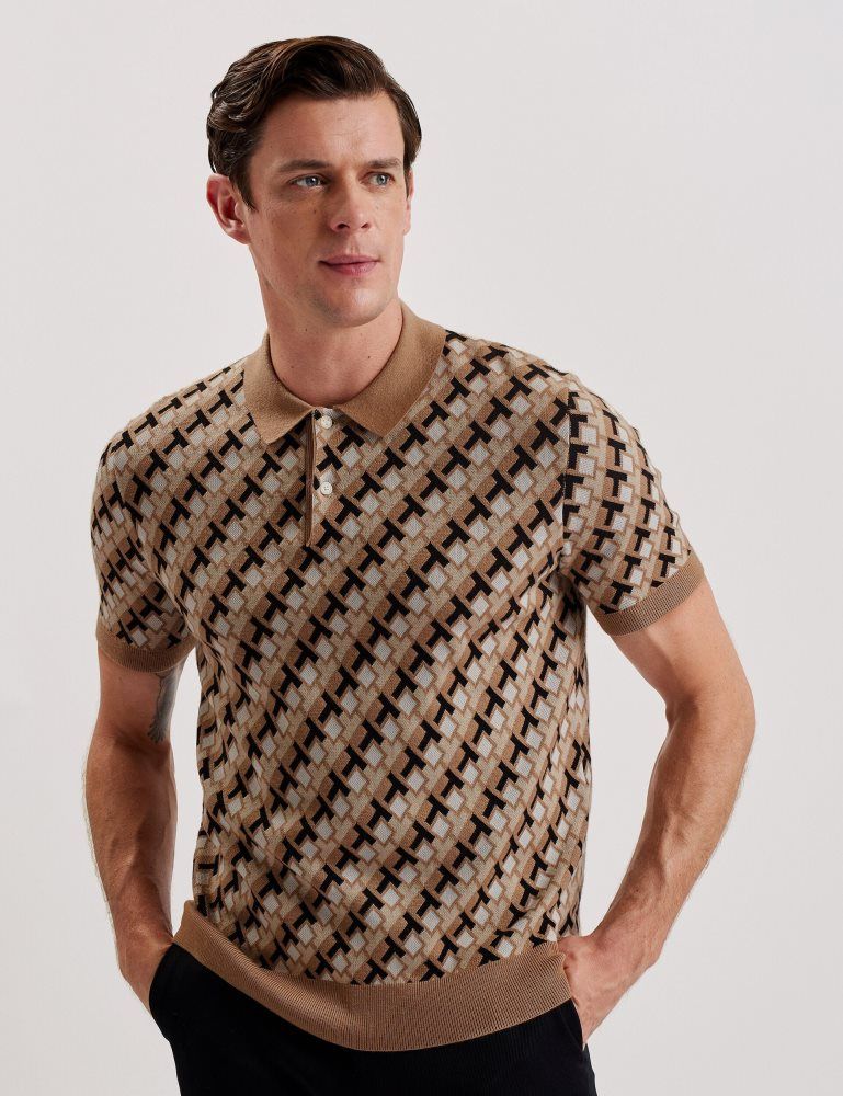 Ted Baker Seferry - Interlocking T Jacquard Knitted Polo Shirt Oberteile Herren Braun | 749802-YEU