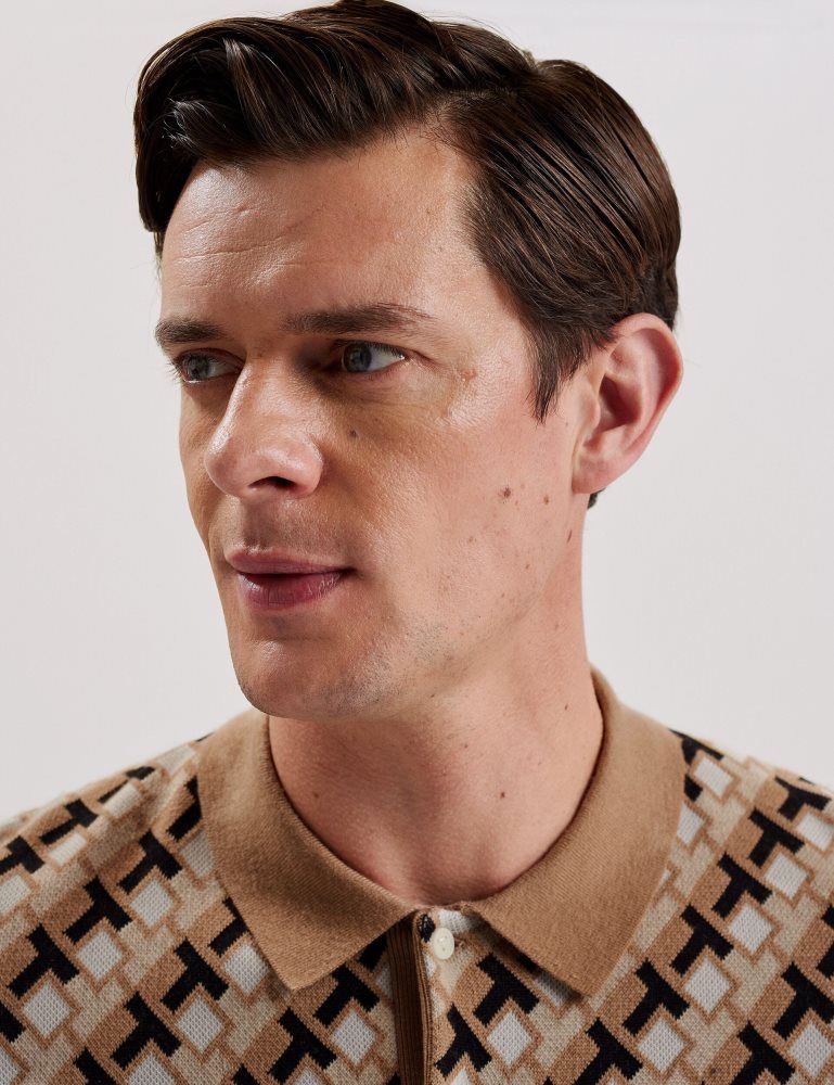 Ted Baker Seferry - Interlocking T Jacquard Knitted Polo Shirt Oberteile Herren Braun | 749802-YEU