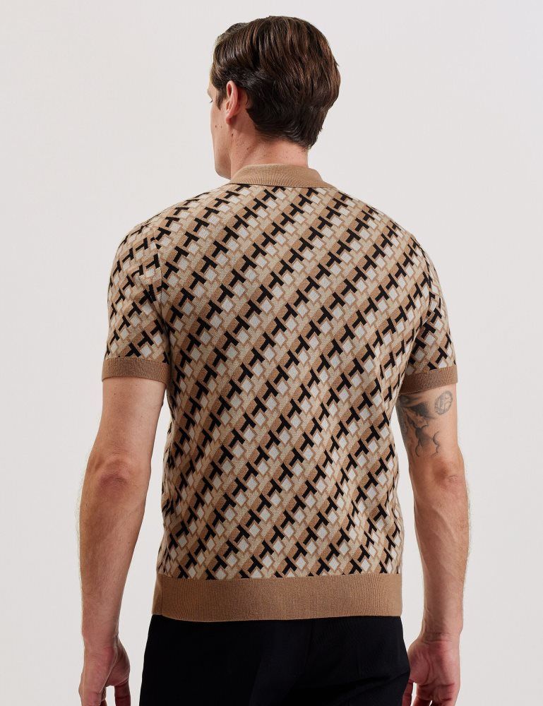 Ted Baker Seferry - Interlocking T Jacquard Knitted Polo Shirt Oberteile Herren Braun | 749802-YEU
