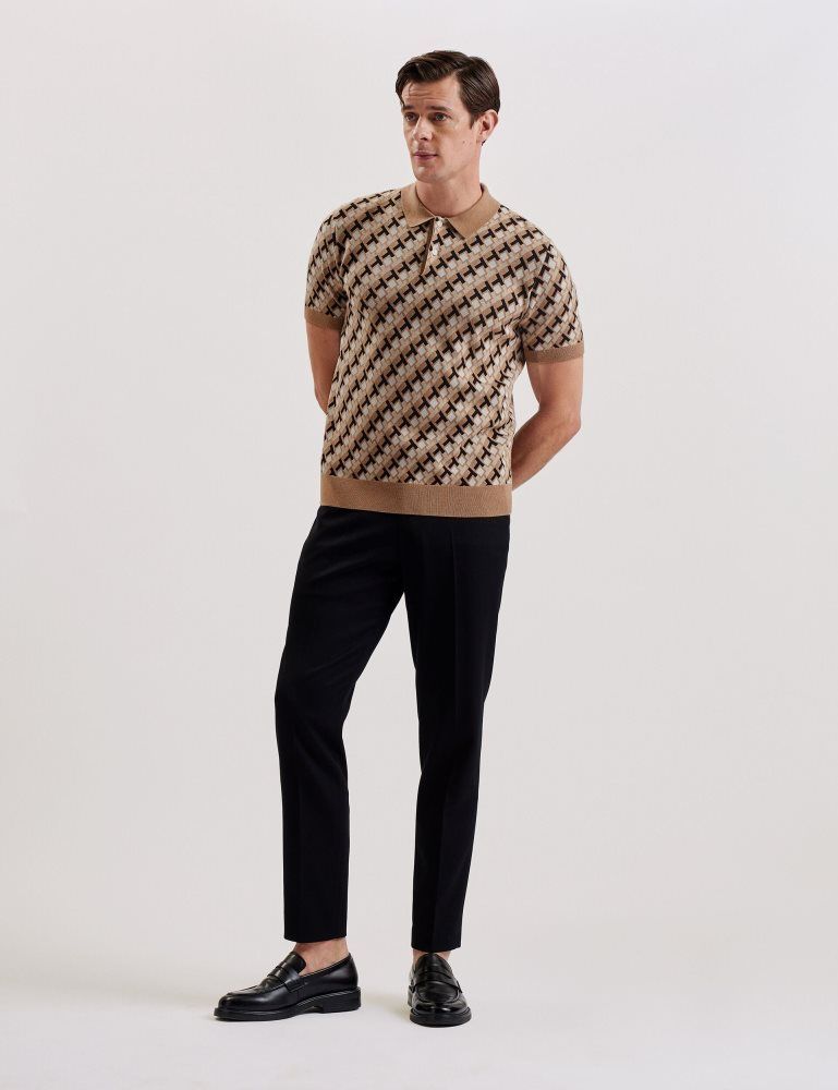 Ted Baker Seferry - Interlocking T Jacquard Knitted Polo Shirt Oberteile Herren Braun | 749802-YEU