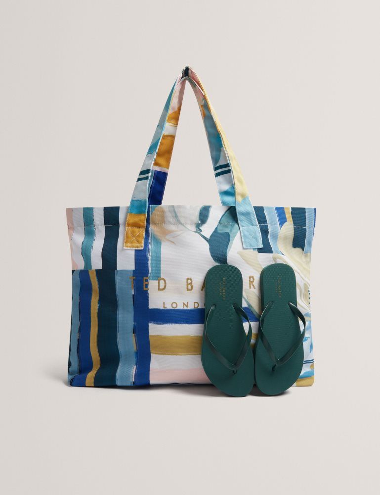 Ted Baker Shelyss - Printed Beach Bag & Flip Flops Set Tragetaschen Damen Grün | 106478-KPG