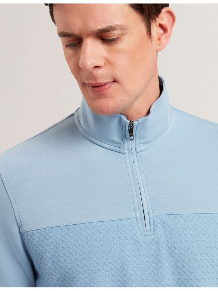 Ted Baker Simonea - Textured Panel Half-zip Modal Sweatshirt Oberteile Herren Blau | 867043-YFT