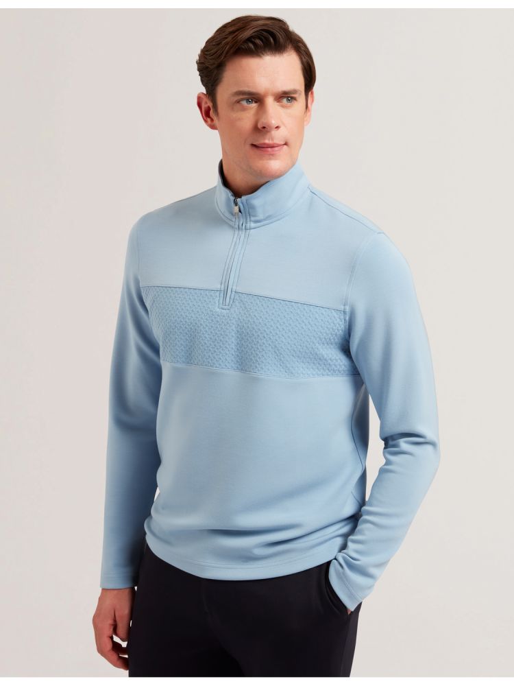 Ted Baker Simonea - Textured Panel Half-zip Modal Sweatshirt Oberteile Herren Blau | 867043-YFT