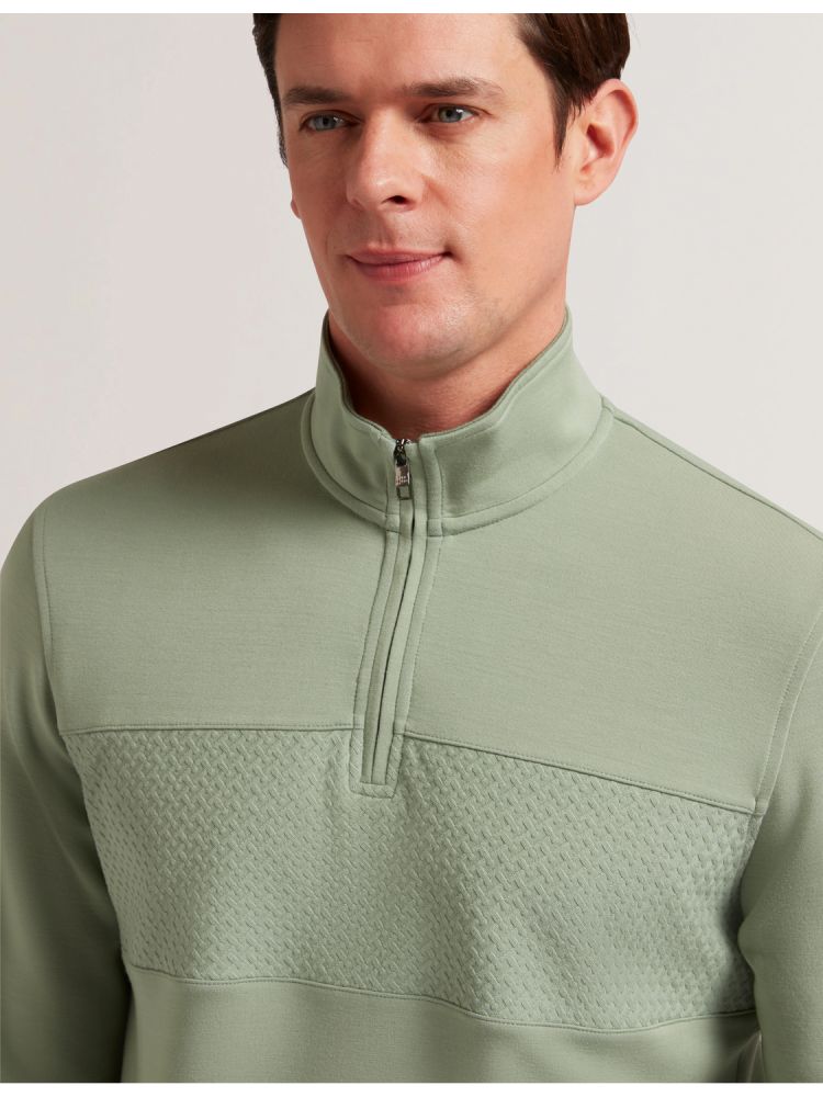 Ted Baker Simonea - Textured Panel Half-zip Modal Sweatshirt Hoodie Herren Grün | 093254-DQZ