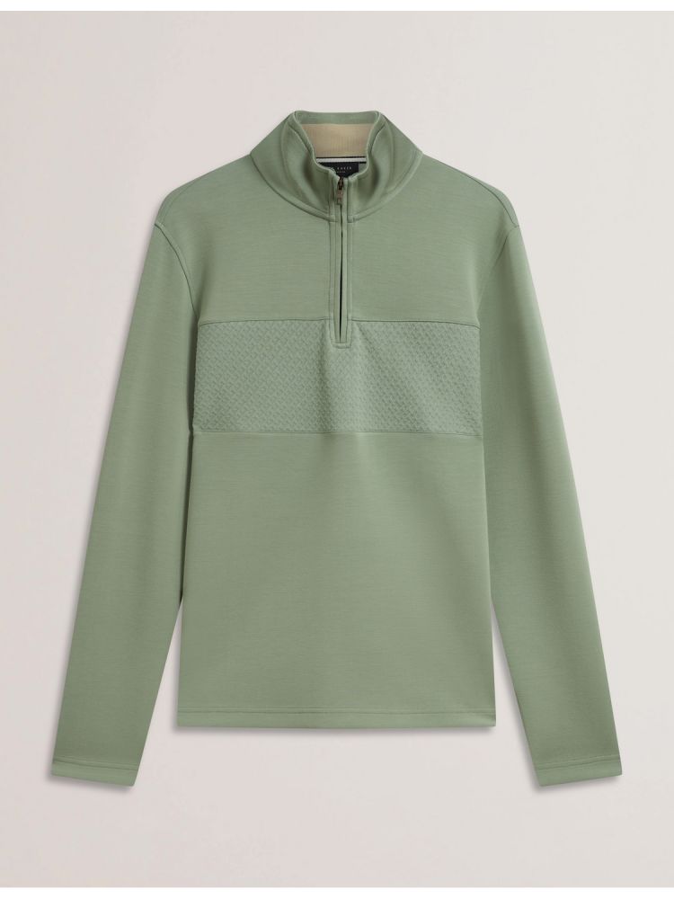 Ted Baker Simonea - Textured Panel Half-zip Modal Sweatshirt Hoodie Herren Grün | 093254-DQZ