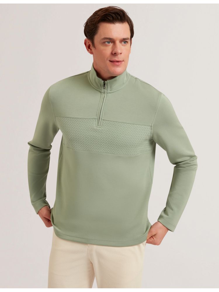 Ted Baker Simonea - Textured Panel Half-zip Modal Sweatshirt Hoodie Herren Grün | 093254-DQZ