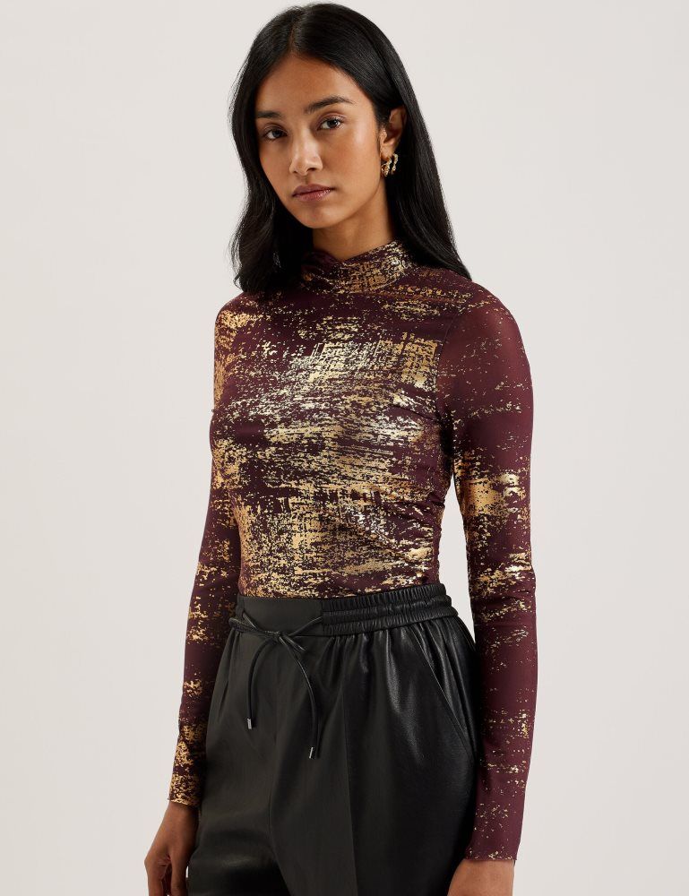 Ted Baker Sofiy - Foil Print High Neck Mesh Top T-shirts Damen Rot | 123875-SUO
