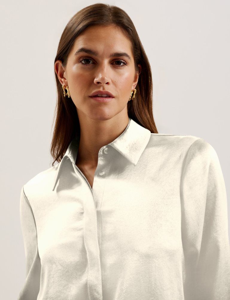 Ted Baker Sonora - Satin Longline Covered Placket Blouse T-shirts Damen Weiß | 365418-OCK