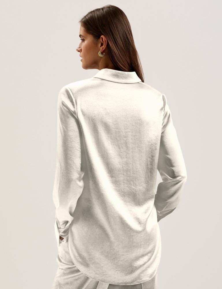 Ted Baker Sonora - Satin Longline Covered Placket Blouse T-shirts Damen Weiß | 365418-OCK