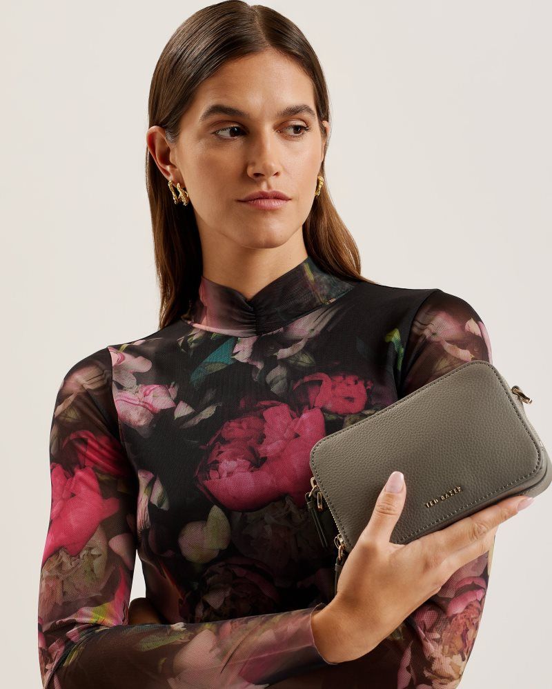 Ted Baker Stunna - Mini Leather Crossbody Camera Bag Umhängetaschen Damen Grau | 983201-FJS