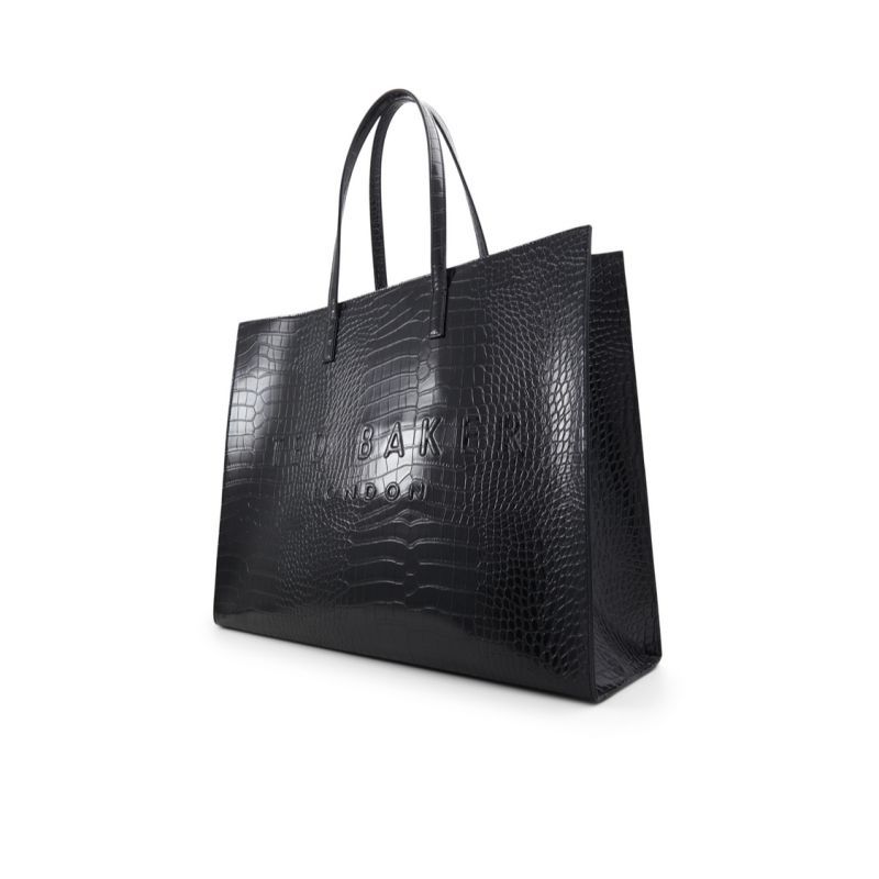Ted Baker Sukicon - Croc Faux Leather Wide Icon Tote Bag Tragetaschen Damen Schwarz Weiß | 743509-FPL