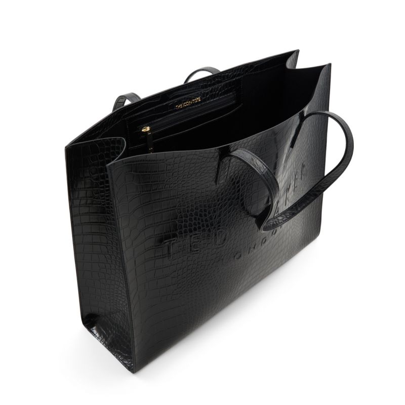 Ted Baker Sukicon - Croc Faux Leather Wide Icon Tote Bag Icon-Taschen Damen Schwarz Weiß | 204961-IZT