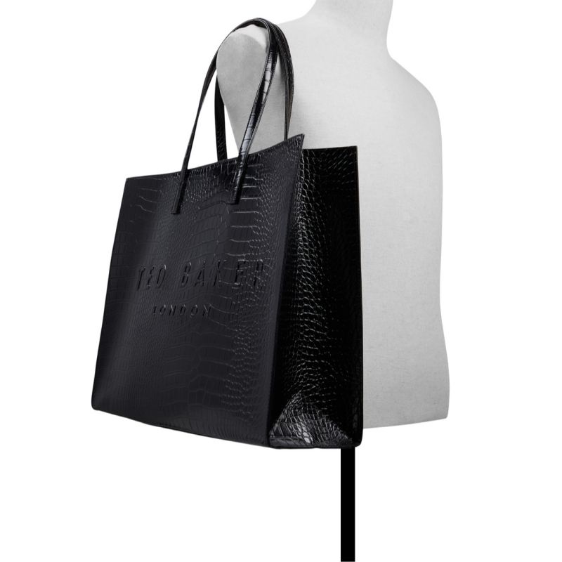 Ted Baker Sukicon - Croc Faux Leather Wide Icon Tote Bag Icon-Taschen Damen Schwarz Weiß | 204961-IZT